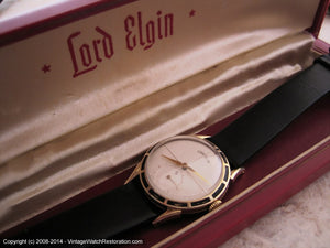 Waffle Design Dial Lord Elgin with Black Insets on Bezel - with Original Box, Manual, 30mm