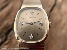 Load image into Gallery viewer, Longines Golden Dial with Diamonds, Oval Case, Manual, 27x31mm
