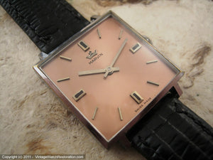 Marvin in Large Square Case with Salmon-Rose Dial, Manual, 27.5x27.5mm