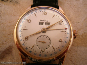 18K Gold Marvin Day/Date Complicated, Manual, Large 35mm