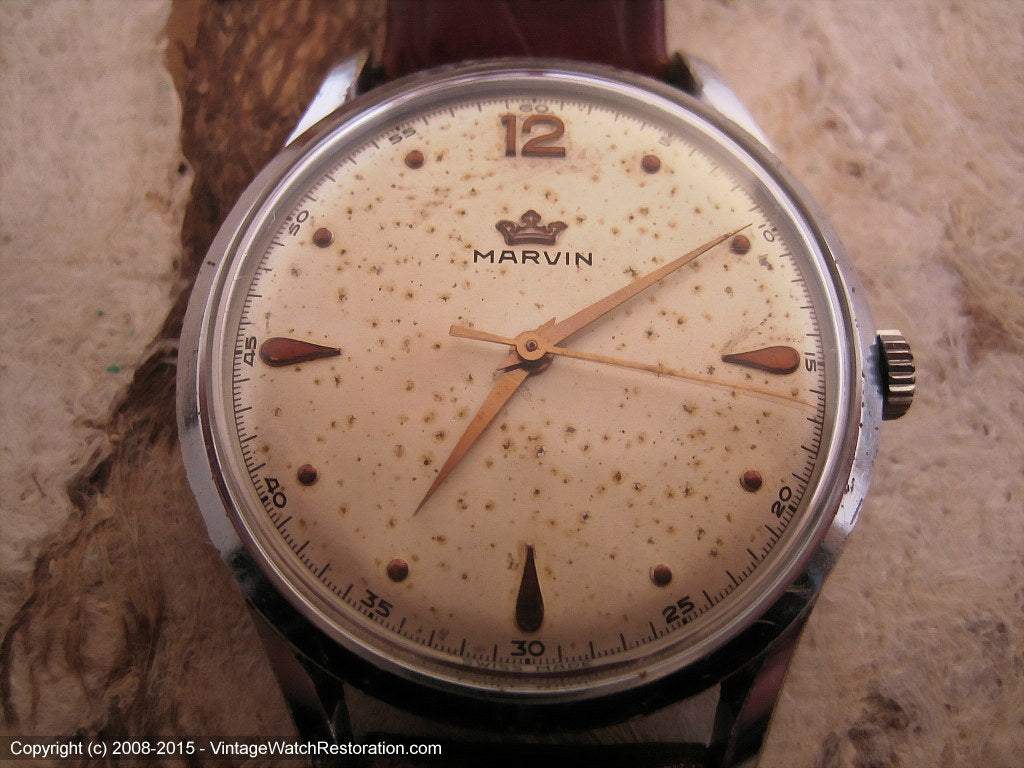 Marvin with Wonderful Speckled Dial and Original Red Presentation Box, Manual, V.Large 37mm