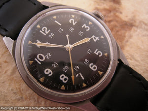 1966 Benrus Military 24-Hour Black Dial DTU-2A/P MIL-W-3818B, Manual, 34x41