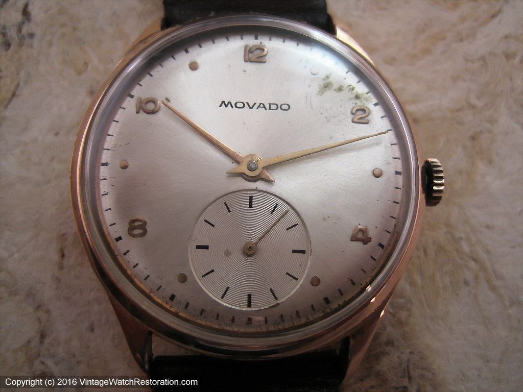 Original Silver Dial Movado with 18K Rose Gold Case, Manual, Large 35mm