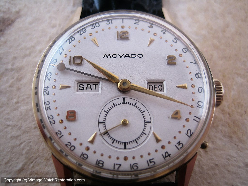 Movado 14K Gold Triple Date, Manual, 32.5mm