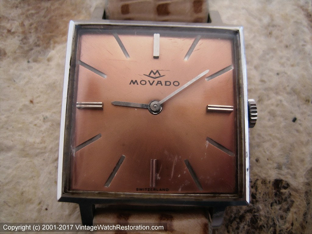 Movado Beautiful Copper Dial in Square Case, Manual, 26x26mm