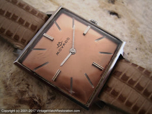 Movado Beautiful Copper Dial in Square Case, Manual, 26x26mm