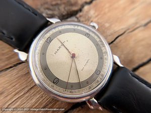 Marvin with Elegant Two Tone Original Military Style Dial, Horned Lugs, c.1940s, Manual, Large 36mm