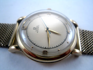 Early Bumper 18K Gold Omega, 14K Bracelet and Champagne Dial, Automatic, 33mm