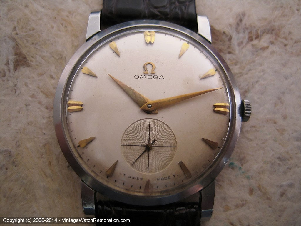 Thin Classic Omega Cal 510 with Off White Dial and Gold Chevron Markers, Manual, 33mm