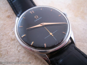 Classic Stainless Steel Black Dial Omega with Rose Gold Highlights, Manual, Large 35.5mm