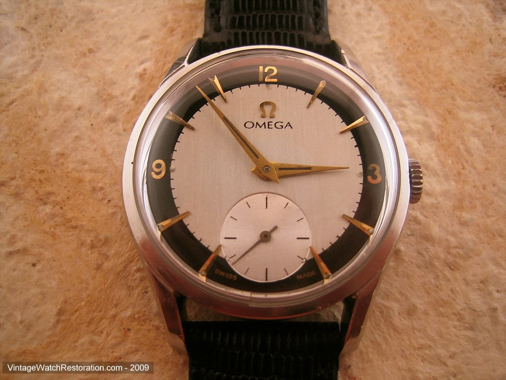 Spotless Omega Military with Black and White Dial, Manual, Very Large 36mm