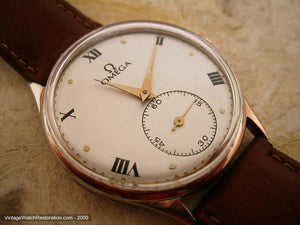 Omega 30T2PC Classic Pearl White Dial with Roman Numerals, Manual, Very Large 37mm