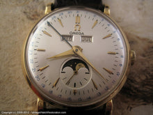 Load image into Gallery viewer, Rare 18K Gold Triple Data Omega Moonphase , Manual, Very Large 34.5mm
