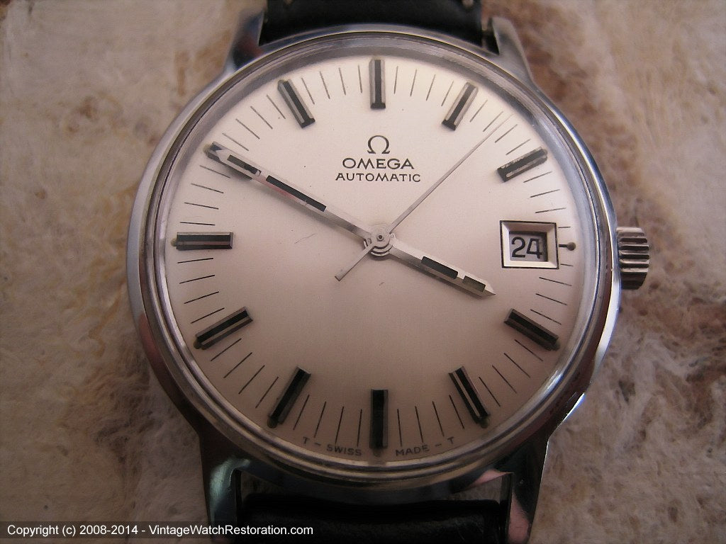 Classic Omega Pristine Baton Style Pearl White Dial with Date, Automatic, Large 35mm