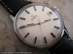 Classic Omega Pristine Baton Style Pearl White Dial with Date, Automatic, Large 35mm