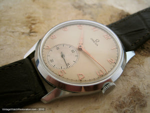 Stainless Omega 30T2 PC Movement in Soft Buttery Dial, Manual, Very Large 36.5mm