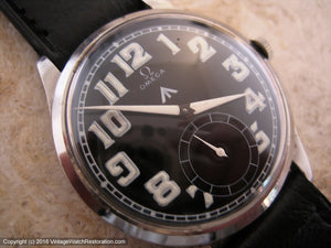 Black Dial Omega with Bold Lumed Numbers, Manual, Huge 38mm