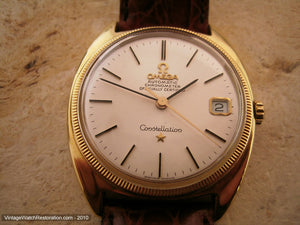 18K Gold Omega Constellation Chronometer Tonneau, Automatic, 35x40mm