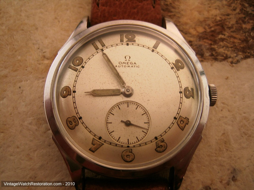 Rare All Original First Automatic Omega Military Bumper with Pigskin Strap, Automatic, Large 35mm