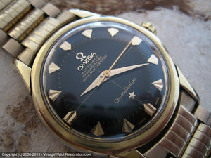 Classic Early Black Dial Omega Constellation Chronometer with Original Omega Bracelet, Automatic, Large 35mm