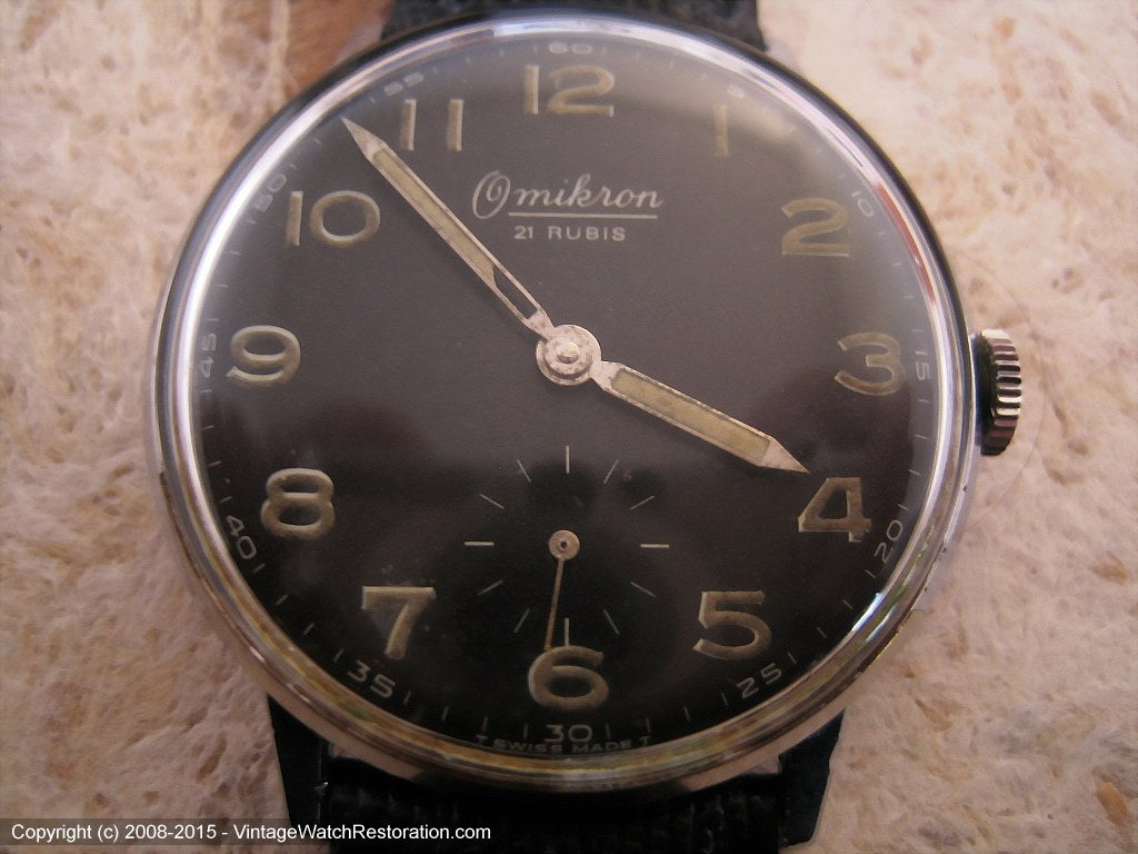 Omikron 21 Rubis German Military 'Bundeswehr-type' Black Dial, Manual, Large 35mm