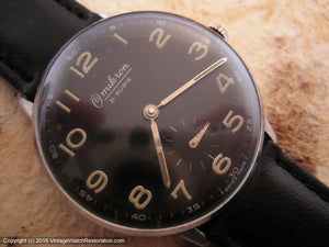 Large Black Dial Omikron with Wehrmachtswerk Military Movement, Manual, Large 35mm