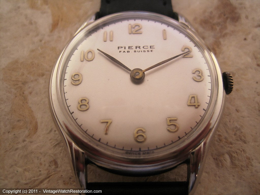 Pierce Silver Dial with Gold Numbers, Manual, Very Large 36mm