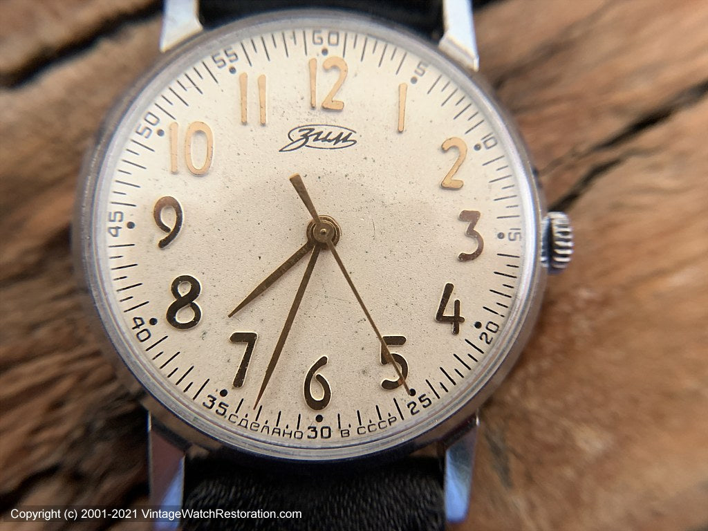 Pobeda 'Zim' Soviet-Era Watch with a Bold Dial Design, Manual, 34mm