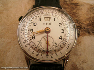 Rex Impressive Day/Date Pie Pan Shape Silver Dial, Manual, Large 34mm
