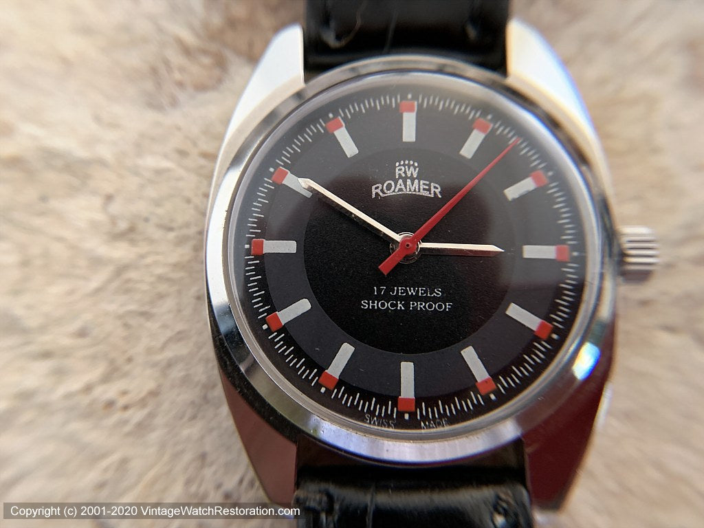 Roamer Black, Red and White Dial, Manual, Large 35mm