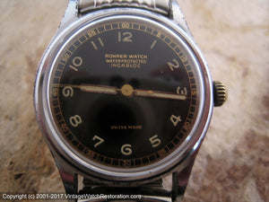 Rohrer Splendor WWII Era Military Black Dial, Manual, 32mm