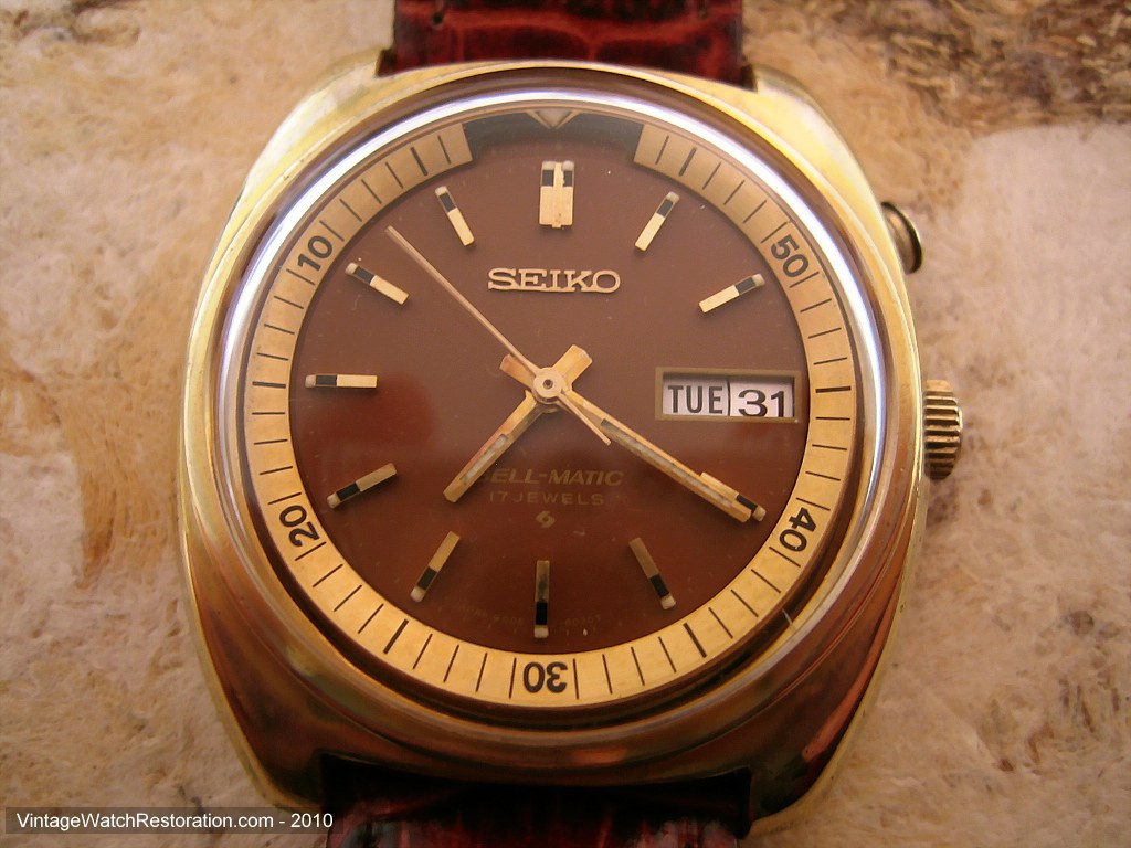 Impressively Large Bell-Matic Alarm Seiko Tonneau with Chocolate Brown Dial, Automatic, 39x42mm