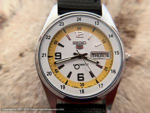 Seiko 5 Day-Date with White and Deep Yellow Dial, Automatic, Very Large 36.5mm