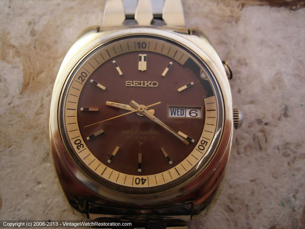 Huge Seiko Brown Dial Day-Date Bell-Matic Alarm, Automatic, 39x42