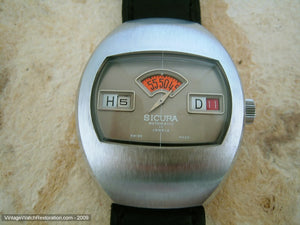 NOS Retro Sicura Jump Hour w/ Orange Minute Aperture on TV-Style Dial, Automatic, 37x43.5mm