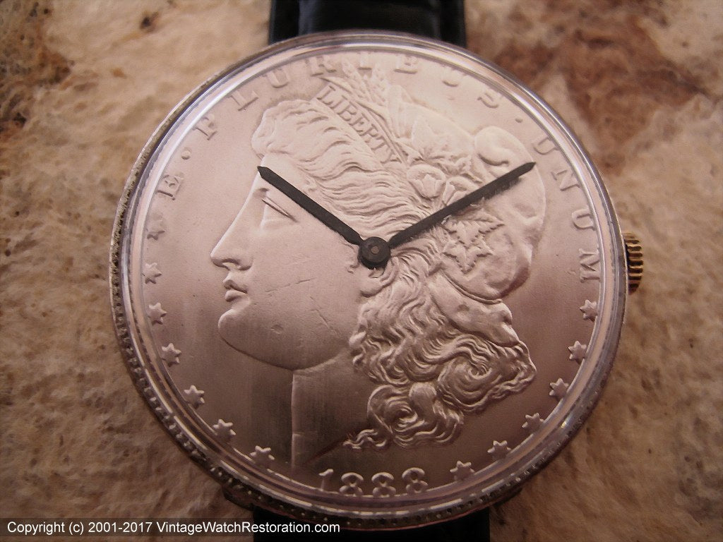 U.S. Morgan Dollar Coin Fabricated into a Watch, Manual, Huge 38mm