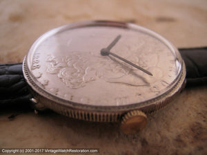 U.S. Morgan Dollar Coin Fabricated into a Watch, Manual, Huge 38mm