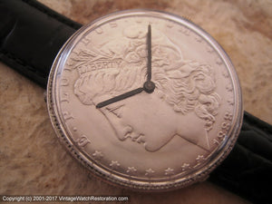 U.S. Morgan Dollar Coin Fabricated into a Watch, Manual, Huge 38mm