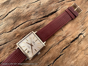 Technos Large Rose-Gold Plated Square Case and Tuxedo Dial with Date at 5 o'clock, Manual, 29x29mm