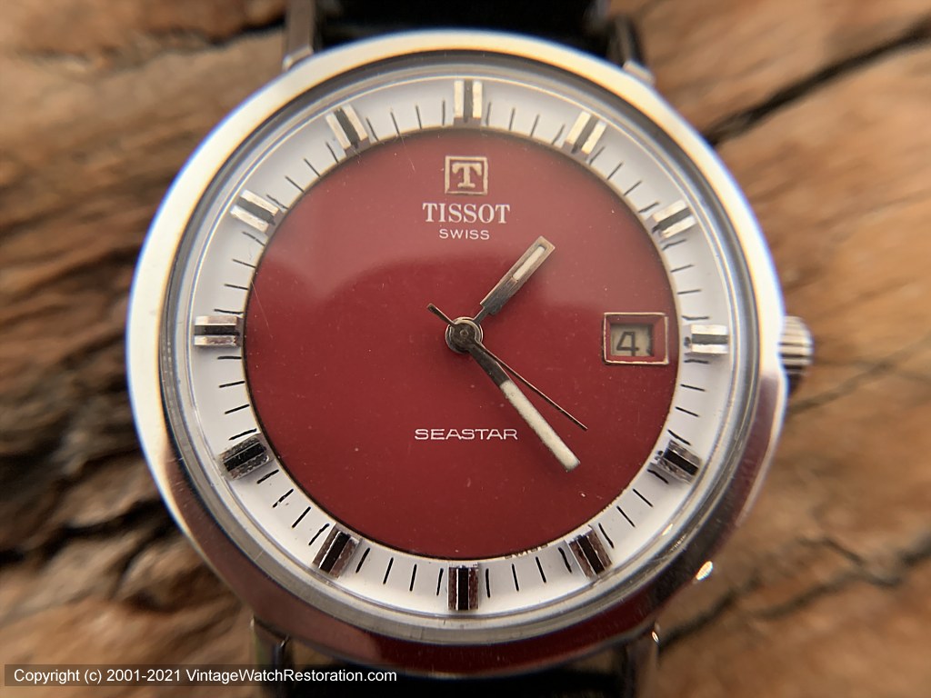 Tissot 'Seastar' Deep Red and White Dial with Date, Manual, 37.5mm