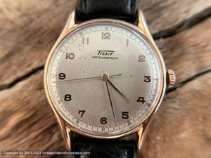 Tissot c.1940s Large Case Original Elegant Pearl Dial with Light Patina and Perfect Rose Gold Applied Number, Manual, Large 35.5mm