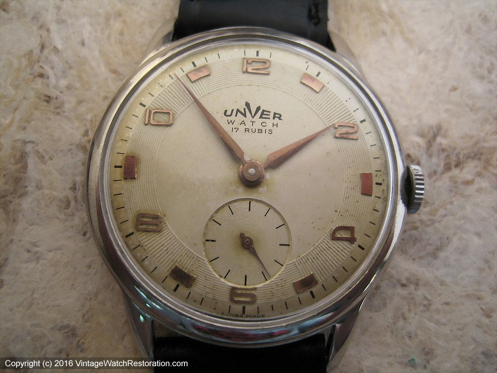 Unver Watch Original Dial with Rose Gold Markers, Manual, Huge 38mm