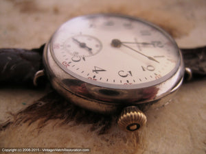 WWI Era Waltham Porcelain Dial in Sterling Silver Clam Case, Manual, 32.5mm