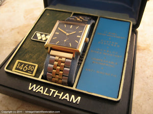 Square Mint Black Dial Waltham with Original Box, Manual, 29x29mm