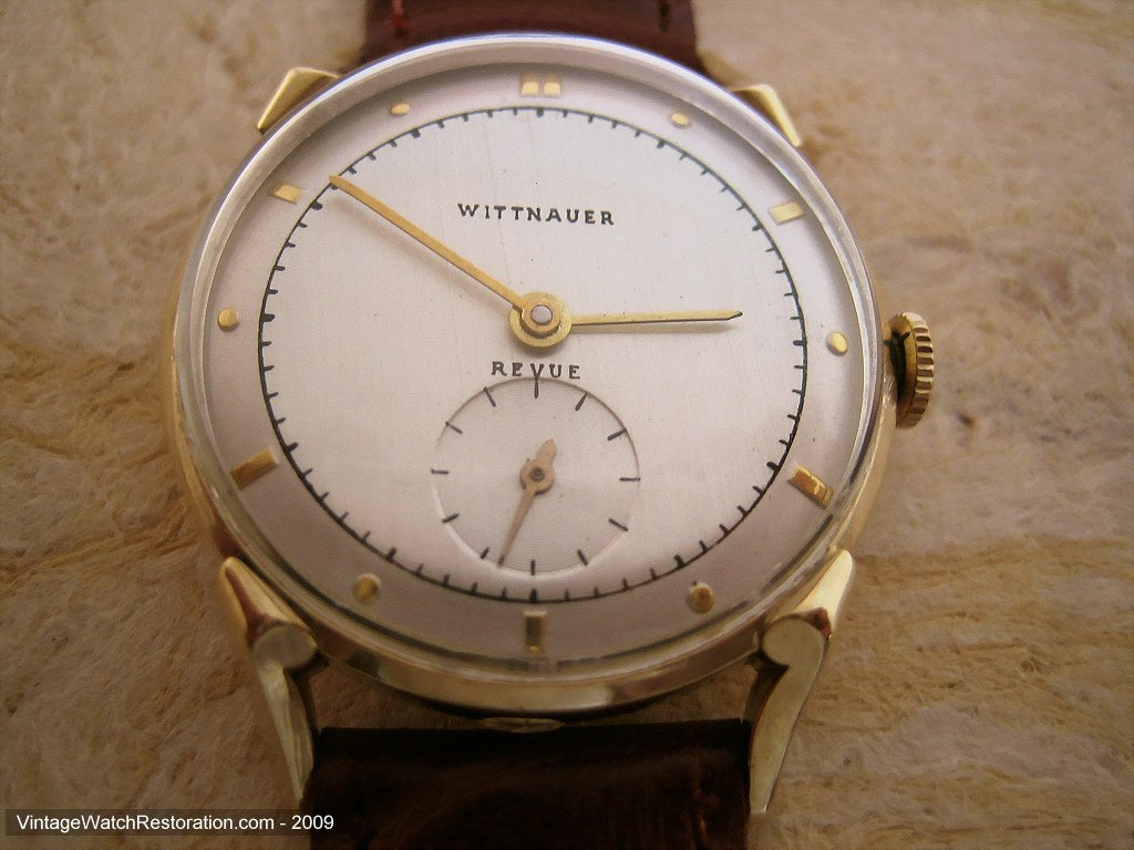 14K Gold Wittnauer Revue with Horned Lugs, Manual, 29.5mm