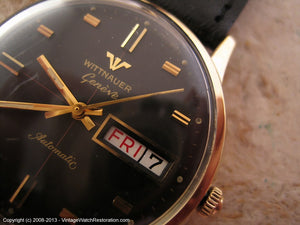 Fantastic Black Dial Day/Date Wittnauer Geneve, Automatic, Large 36mm
