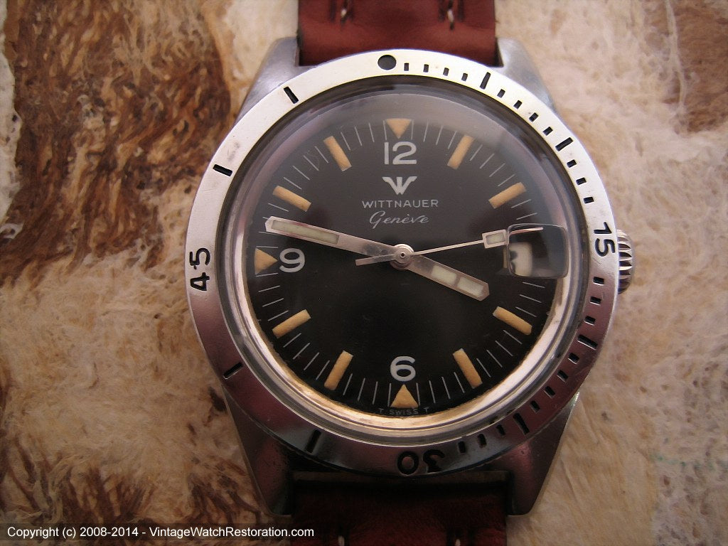 Wittnauer Geneve Black Dial Military Style Divers with Date