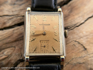 Wittnauer Golden Patina Dial in Rectangular Case with Rounded Edges, Manual, 24x37.5mm