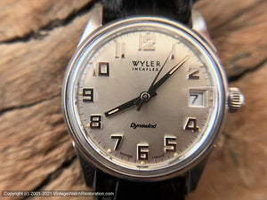 Wyler Dynawind 'Lifeguard' in Beefy Incabloc Stainless Case, Bold Silver Numerals, Date, Automatic, 32mm