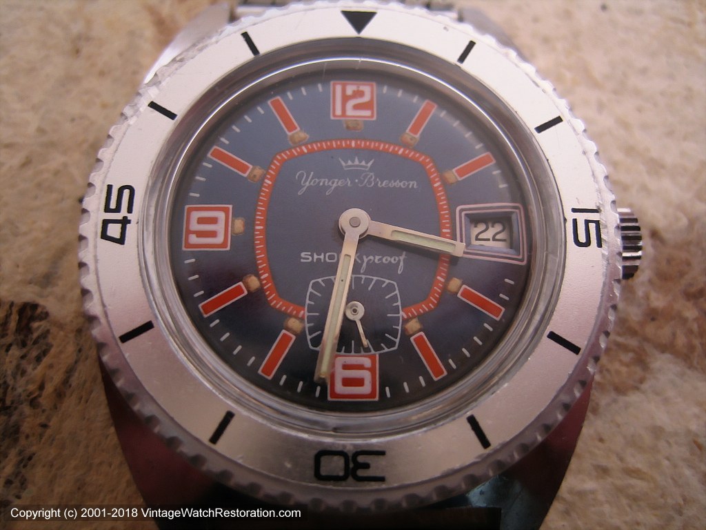 Yonger-Bresson Blue-Orange Divers with Date, Manual, 38x46,,
